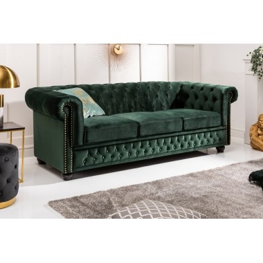 Sofa Modern barcok Chesterfield 3 osobowa szary aksamit / 40482