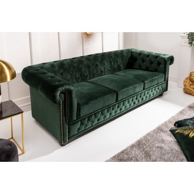 Sofa Modern barcok Chesterfield 3 osobowa szary aksamit / 40482