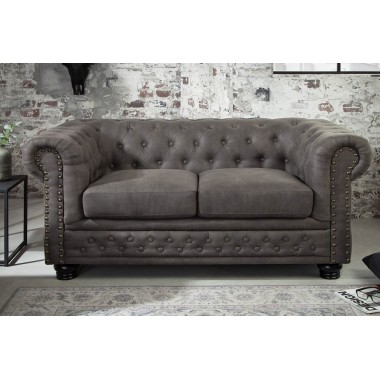 Sofa CHESTERFIELD 2 osobowa szary antyk wygląd / 37390