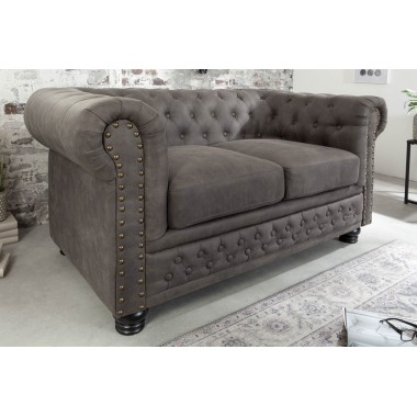 Sofa CHESTERFIELD 2 osobowa szary antyk wygląd / 37390