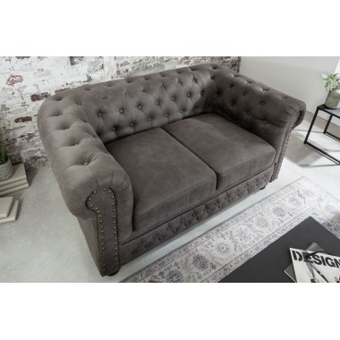 Sofa CHESTERFIELD 2 osobowa szary antyk wygląd / 37390