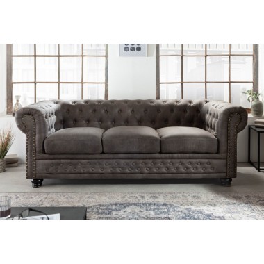 Sofa Modern barock Chesterfield 3 osobowa antyczna szarość / 40517