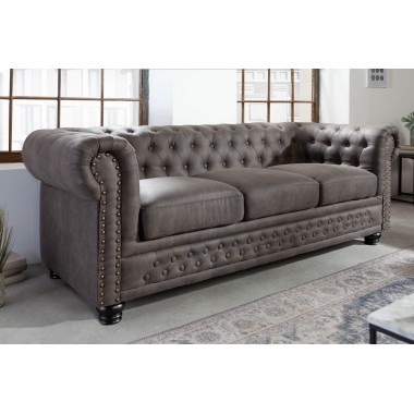 Sofa Modern barock Chesterfield 3 osobowa antyczna szarość / 40517