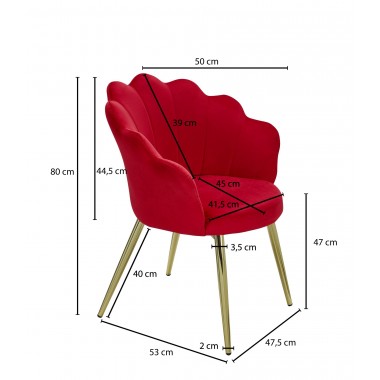 WOHNLING krzesło muszla czerwonyi aksamit / WL6.286