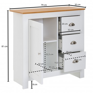 Komoda w stylu modern WOHNLING 79cm biała z 3 szufladami  stanowi idealny dodatek do twojego korytarza