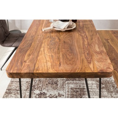 WOHNLING dining table solid wood Sheesham 120cm dining table wooden table Metal legs kitchen table Landhaus dark-brown