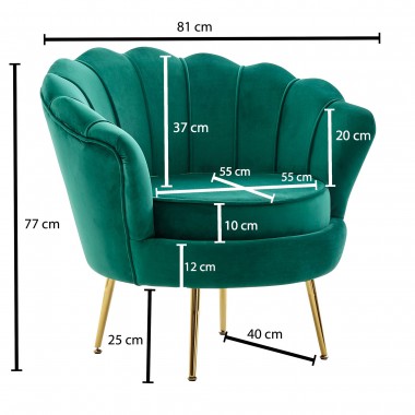 WOHNLING Fotel  wypoczynkowy muszla niebieski aksamit 81 cm / SKYG