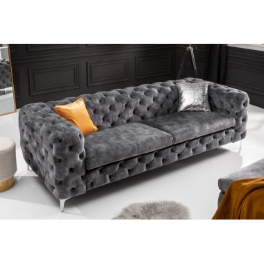 Chesterfield Sofa 3-osobowa MODERN BAROQUE 235cm ciemnoszary aksamit / 41134