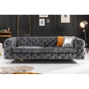 Chesterfield Sofa 3-osobowa MODERN BAROQUE 235cm ciemnoszary aksamit / 41134