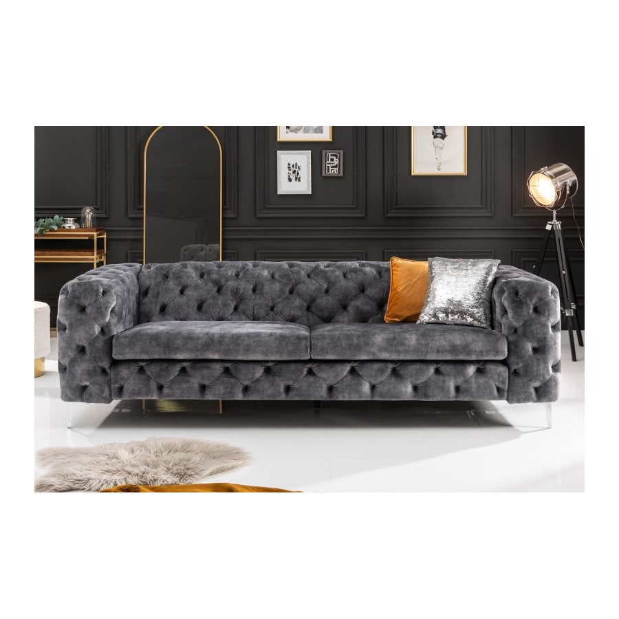 Invicta MODERN BAROCK Sofa 3 osobowa ciemnoszary aksamit 235 x 72 x 95cm / 41134 Invicta MODERN BAROCK Sofa 3 osobowa ciemnoszary aksamit 235 x 72 x 95cm / 41134