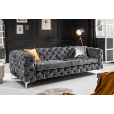 Chesterfield Sofa 3-osobowa MODERN BAROQUE 235cm ciemnoszary aksamit / 41134