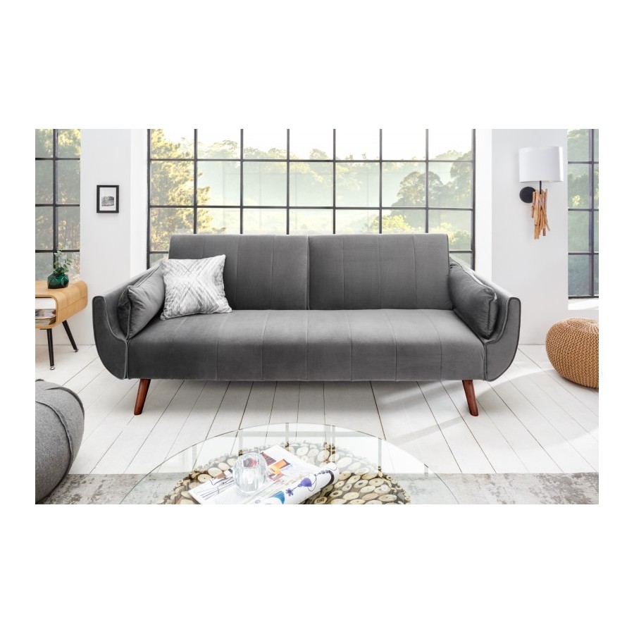 Invicta Sofa Divani II rozkładana srebrnoszary aksamit 215cm / 40087