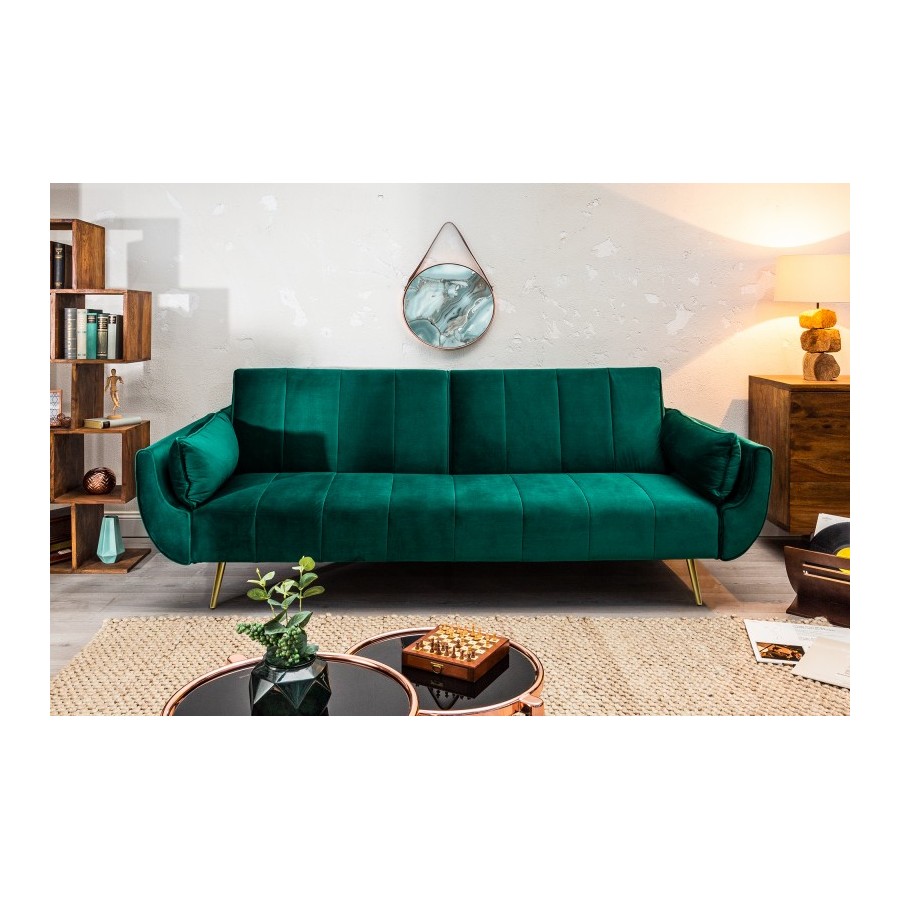 Invicta Sofa Divani II rozkładana szmaragdowozielony aksamit 215cm / 40090