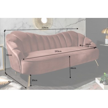 Sofa ARIELLE 220cm aksamit stary róż / 40750