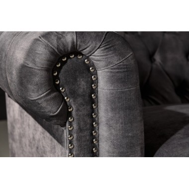 Invicta CHESTERFIELD Sofa 3 osobowa szary aksamit 205 x 73 x 85cm / 41215