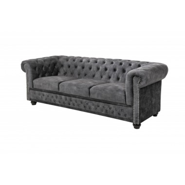 Invicta CHESTERFIELD Sofa 3 osobowa szary aksamit 205 x 73 x 85cm / 41215