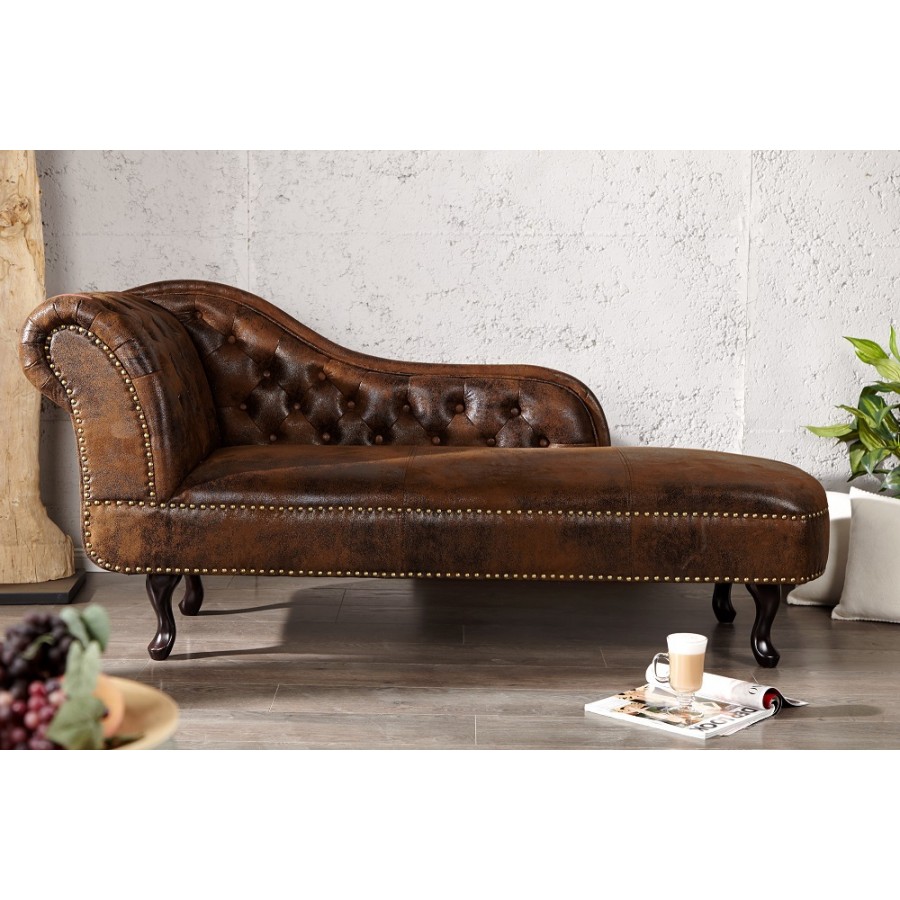 Invicta CHESTERFIELD Szezlong mikrofibra antyczny brąz  170 x 80 x 60cm / 21628