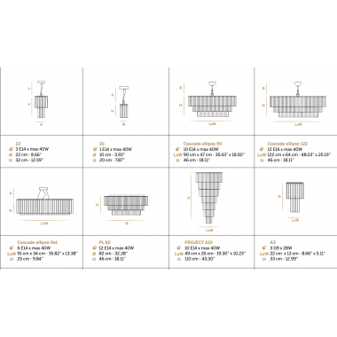 Włoski żyrandol CASCADE / Elipse 122