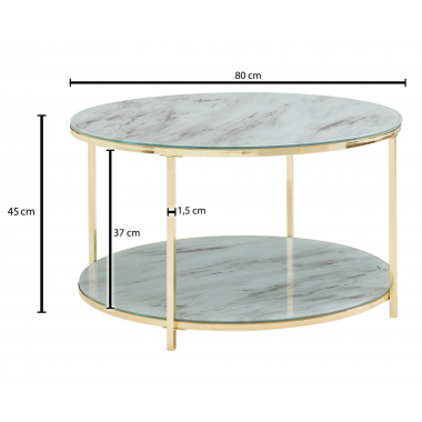 WOHNLING Stolik kawowy optyka marmuru złota rama Ø 80cm / WL6.611