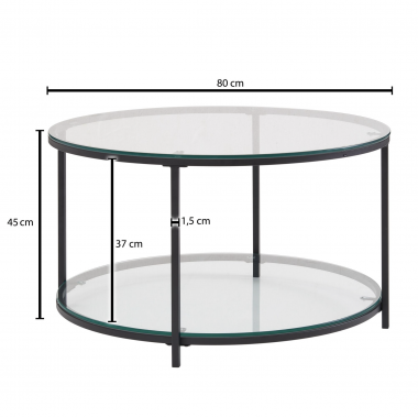 WOHNLING Stolik kawowy blat szklany czarna rama Ø 80cm / WL6.610