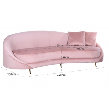 Sofa Bourbon z 2 poduszkami Pink Velvet / S5122 PINK VELVET