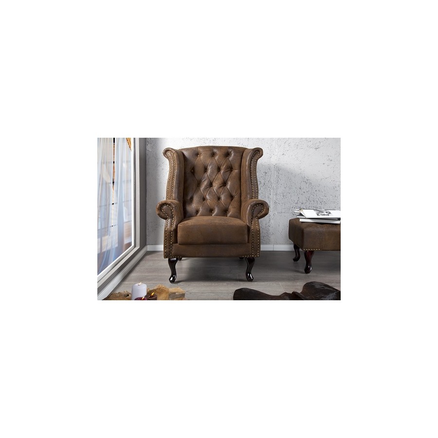 Invicta Fotel CHESTERFIELD brąz antyczny 85cm / 19448 Invicta Fotel CHESTERFIELD brąz antyczny 85cm / 19448