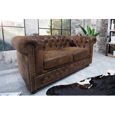 Sofa CHESTERFIELD 2 osobowa brązowy antyczny wygląd / 17109