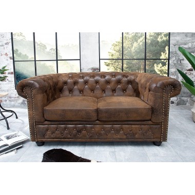 Sofa CHESTERFIELD 2 osobowa brązowy antyczny wygląd / 17109