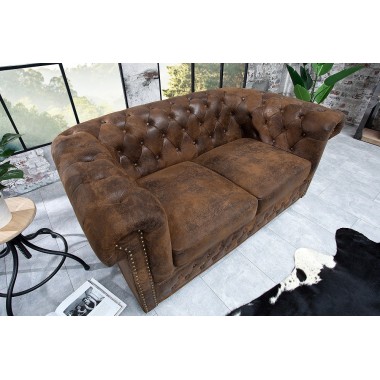 Sofa CHESTERFIELD 2 osobowa brązowy antyczny wygląd / 17109