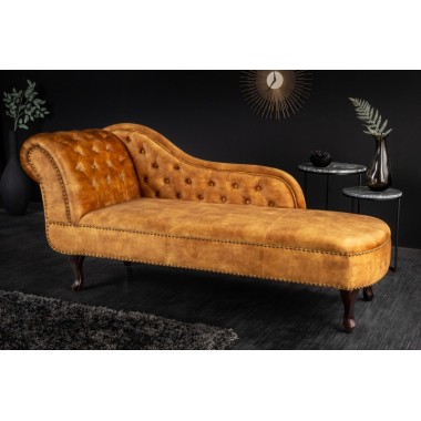 Invicta CHESTERFIELD Szezlong musztardowo żółty aksamit 170 x 79 x 61cm / 41252