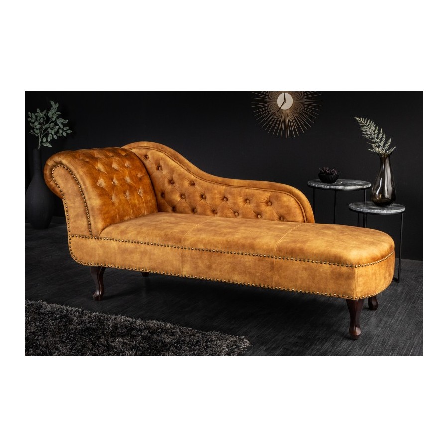 Invicta CHESTERFIELD Szezlong musztardowo żółty aksamit 170 x 79 x 61cm / 41252