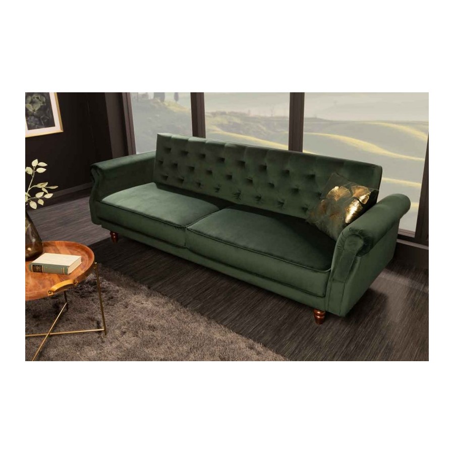 Invicta Sofa rozkładana MAISON BELLE zielony aksamit 220cm / 41350