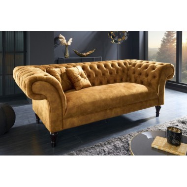 Invicta Sofa Chesterfield PARIS musztardowy aksamit 225cm / 41249