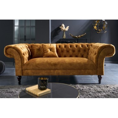 Invicta Sofa Chesterfield PARIS musztardowy aksamit 225cm / 41249