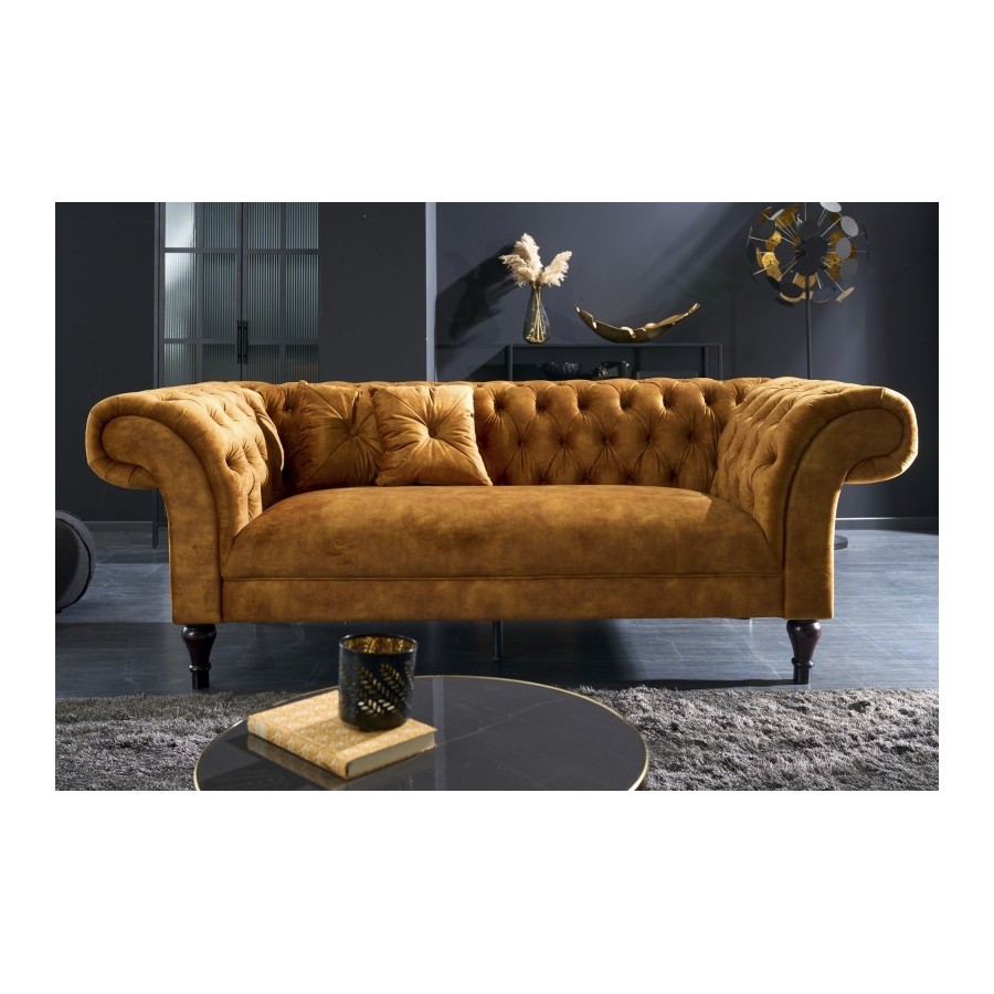 Invicta Sofa Chesterfield PARIS musztardowy aksamit 225cm / 41249