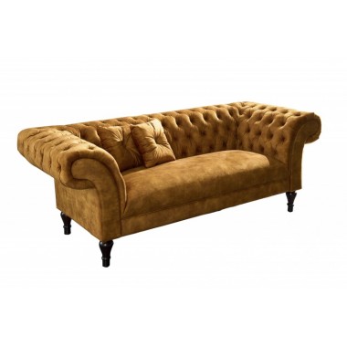 Invicta CHESTERFIELD PARIS Sofa musztardowo żółty aksamit 225 x 80 x 95cm / 41249