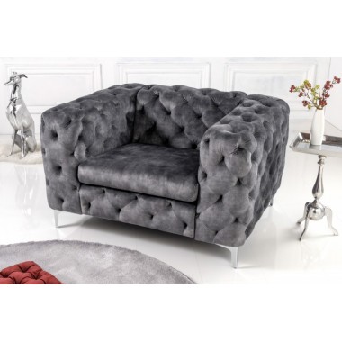 Invicta MODERN BAROCK Fotel ciemnoszary aksamit 120 x 70 x 100cm / 6541297