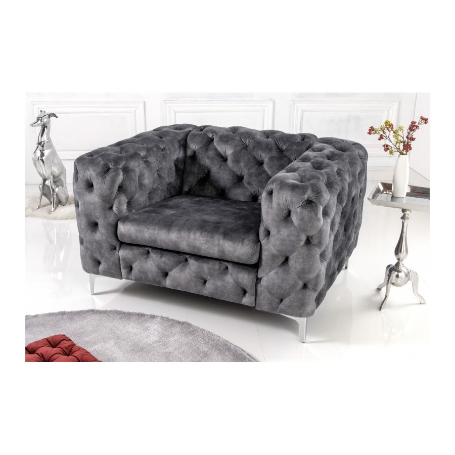 Invicta Fotel MODERN BAROCK ciemnoszary aksamit 120cm / 6541297