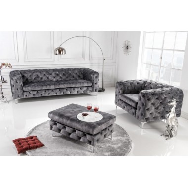 Invicta MODERN BAROCK Fotel ciemnoszary aksamit 120 x 70 x 100cm / 6541297
