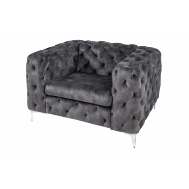 Invicta MODERN BAROCK Fotel ciemnoszary aksamit 120 x 70 x 100cm / 6541297