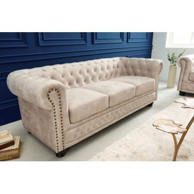 Invicta Sofa 3 osobowa Chesterfield szampański aksamit 200cm / 42310