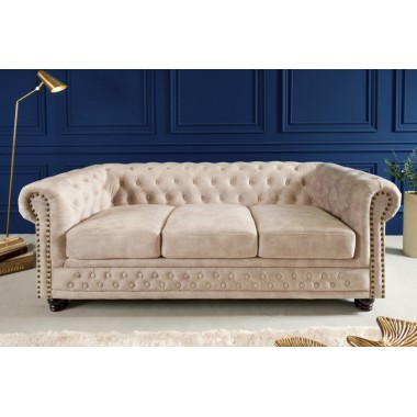 Invicta Sofa 3 osobowa Chesterfield szampański aksamit 200cm / 42310