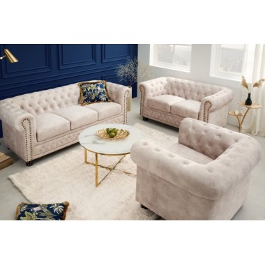 Invicta Sofa 3 osobowa Chesterfield szampański aksamit 200cm / 42310