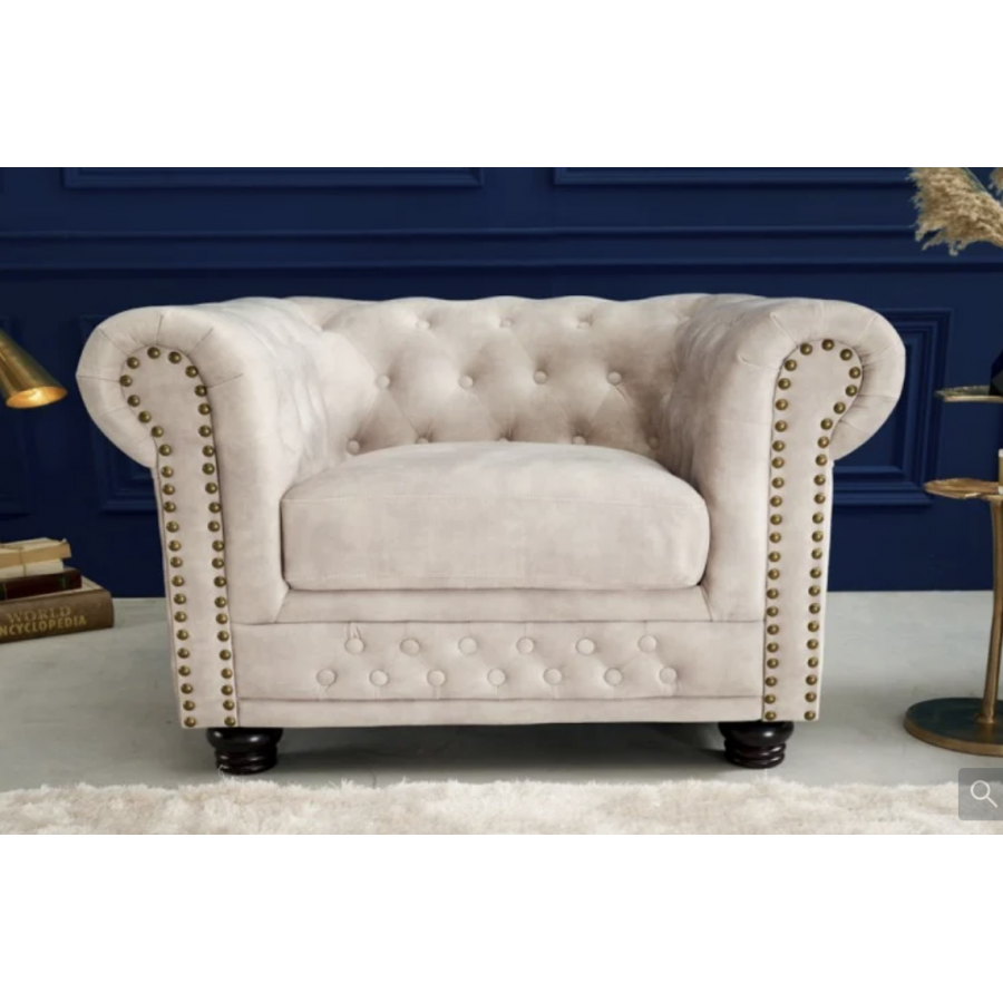 Invicta CHESTERFIELD Fotel szampański aksamit 110 x 70 x 86cm / 42312 Invicta CHESTERFIELD Fotel szampański aksamit 110 x 70 x 86cm / 42312