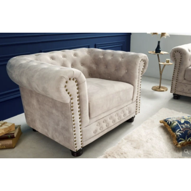 Invicta CHESTERFIELD Fotel szampański aksamit 110 x 70 x 86cm / 42312