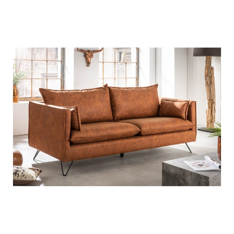 Invicta Sofa ROCCO 3 osobowa brązowa retro 194cm / 40830