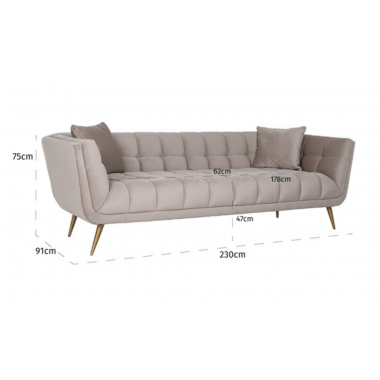 Sofa tapicerowana HUXLEY khaki aksamit szczotkowane złoto 230cm / S5126 KHAKI VELVET