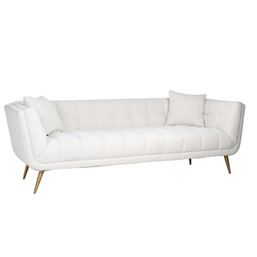 Sofa tapicerowana HUXLEY biały bouclé szczotkowane złoto 230cm / S5126 WHITE BOUCLÉ