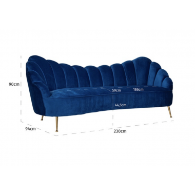 SOFA TAPICEROWANA MUSZLA COSETTE BLUE VELVET 230CM / S5120