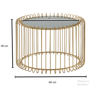 Wohnling Stolik kawowy Wire gold szklany blat Ø 60cm / WL6.685